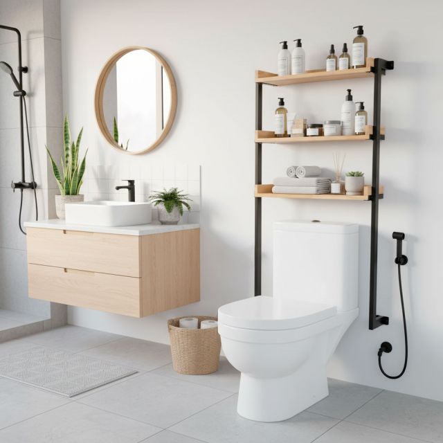 KTL002 - Kệ Toilet treo tường gỗ Cao Su khung sắt