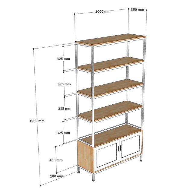 Kệ trưng bày có ngăn tủ 100x35x190cm gỗ cao su KS68344
