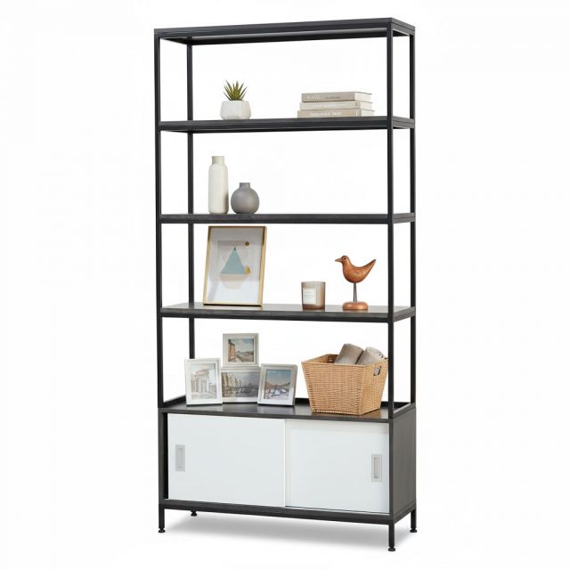 Kệ trưng bày có ngăn tủ 100x35x190cm gỗ cao su KS68344