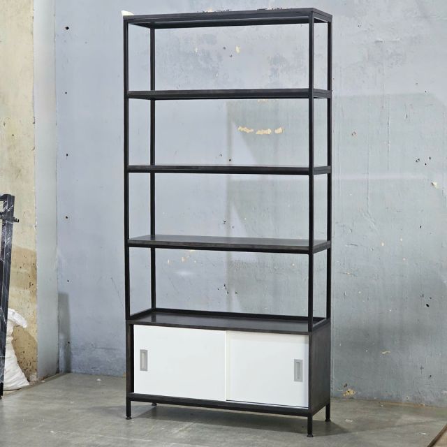 Kệ trưng bày có ngăn tủ 100x35x190cm gỗ cao su KS68344