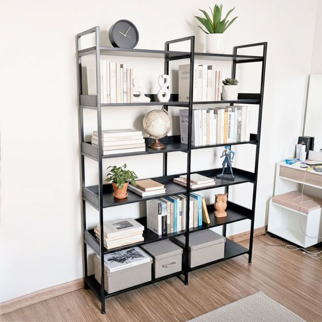 Kệ sách 6 tầng 140x34x180cm gỗ cao su khung sắt KS68244