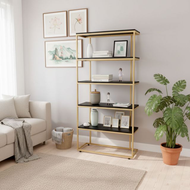 Kệ sách trang trí 5 tầng khung sắt gỗ cao su KS68131
