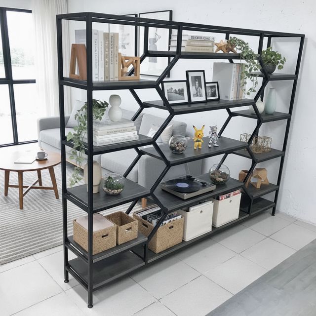 Kệ trang trí khung sắt 196x30x155cm gỗ cao su KTB68062