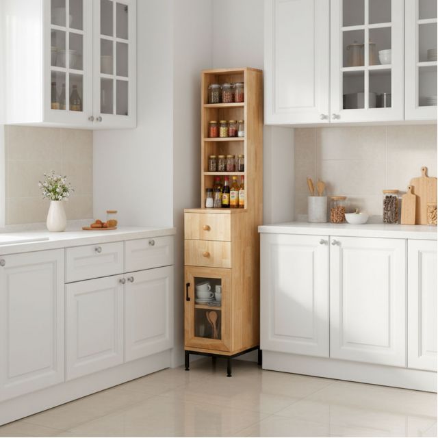 Tủ bên hông tủ lạnh gỗ cao su TBTL001