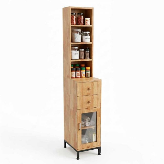 Tủ bên hông tủ lạnh 30x40x170cm gỗ cao su TBTL001