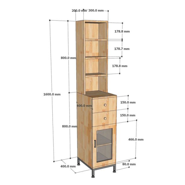 Tủ bên hông tủ lạnh 30x40x170cm gỗ cao su TBTL001