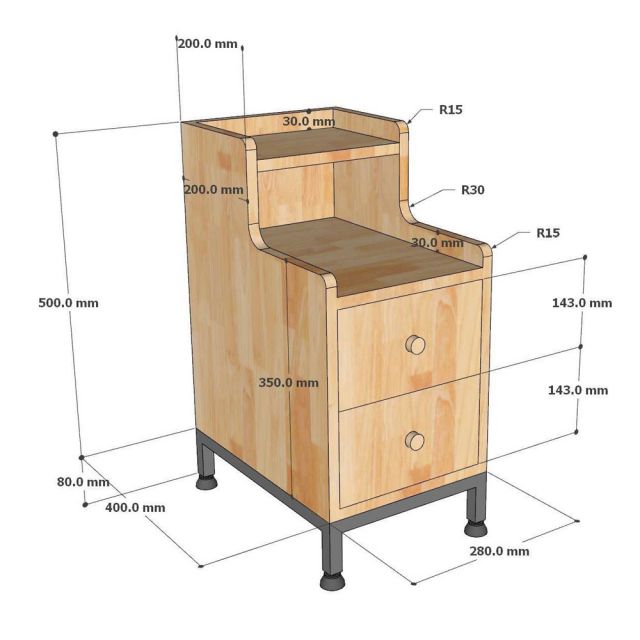 Tủ đầu giường 28x40x60cm gỗ cao su TDG68060