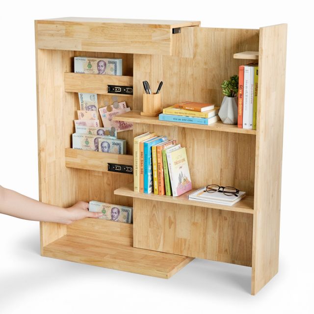 Tủ giấu tiền khóa thẻ từ 75x35x120cm gỗ cao su GITI001