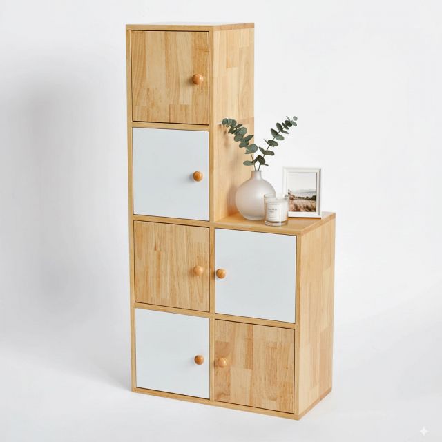 Tủ trang trí ô vuông 60x30x120cm gỗ cao su KS68342 Tủ trang trí ô vuông 60x30x120cm gỗ cao su KS68342