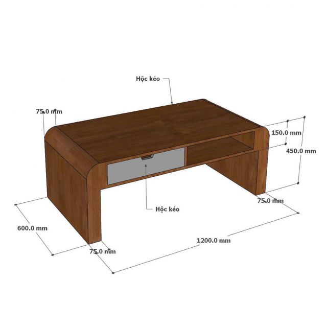 Bàn sofa bo cong 120x60x45cm gỗ cao su TT68339