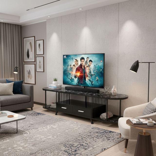 Kệ Tivi 2 tầng có hộc kéo mặt đá đen 180x40x45cm KTV68062