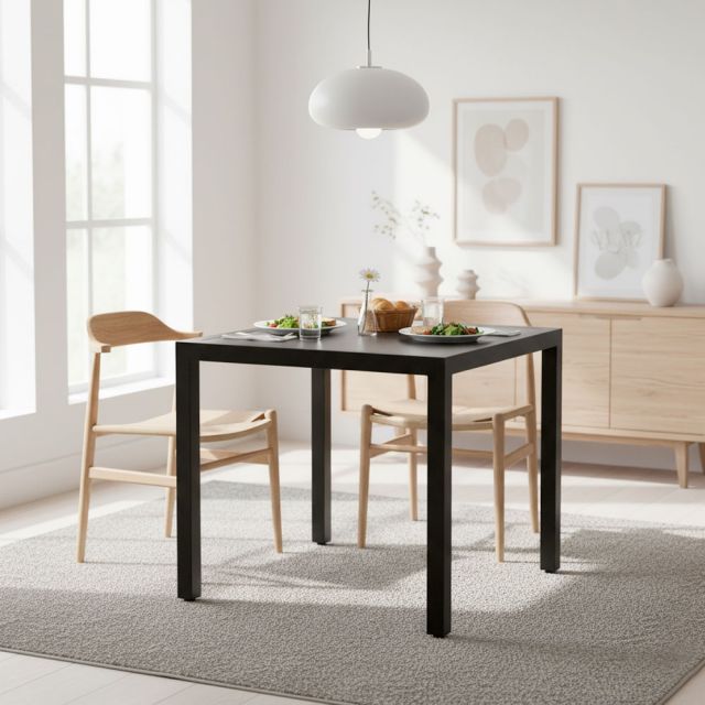 Bàn ăn UNO 03 vuông 80cm mặt gỗ tràm chân sắt BA68060