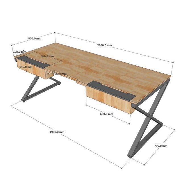 Bàn làm việc có hộp điện 200x80cm gỗ cao su ZD026