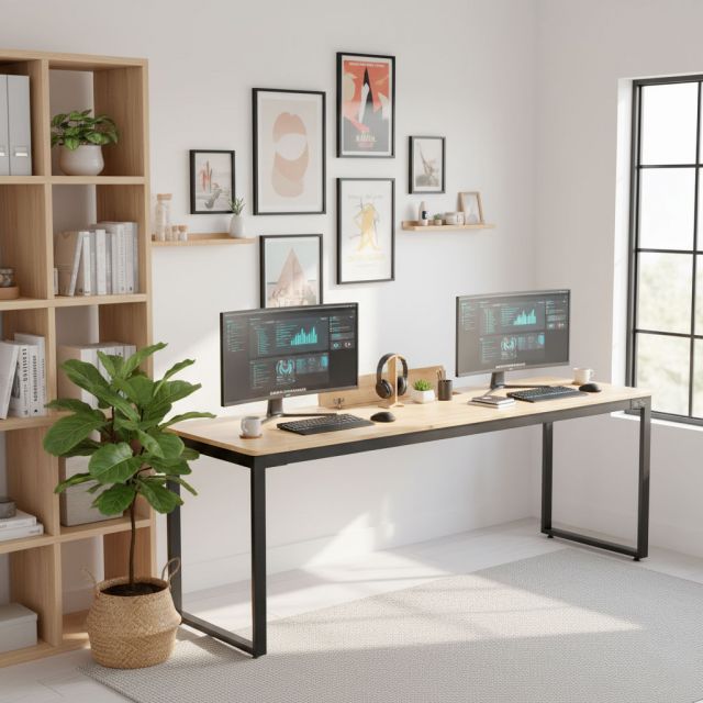 Bàn cụm 2 người có hộp điện 230x60cm gỗ cao su HBRT113 Bàn cụm 2 người có hộp điện 230x60cm gỗ cao su HBRT113