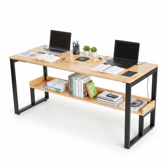 Bàn học 2 chỗ ngồi liền kệ 160x60cm gỗ cao su FD68083 Bàn học 2 chỗ ngồi liền kệ 160x60cm gỗ cao su FD68083