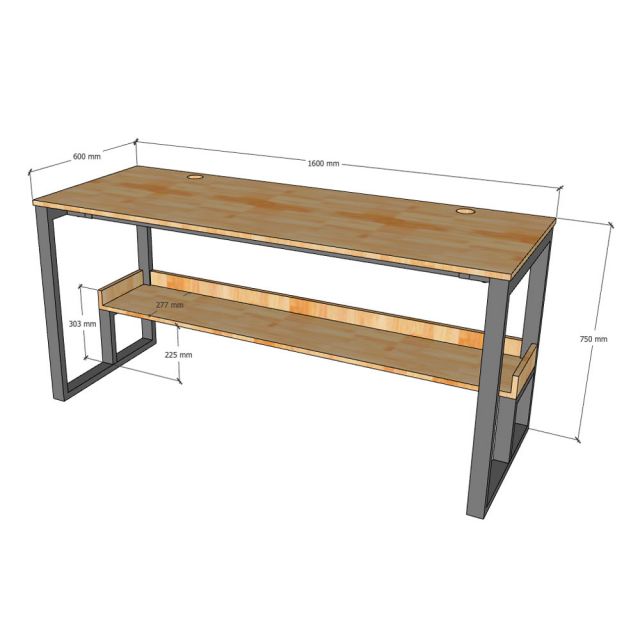 Bàn học 2 chỗ ngồi liền kệ 160x60cm gỗ cao su FD68083