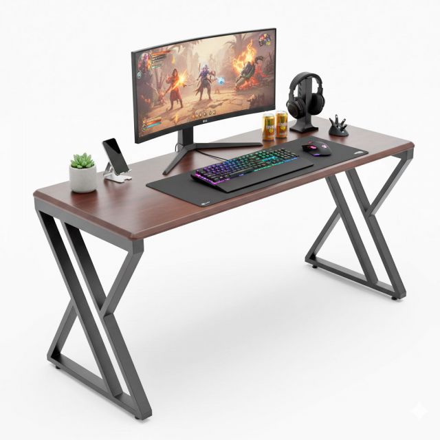 Bàn Gaming 160x60cm gỗ tràm chân chữ X GD68111