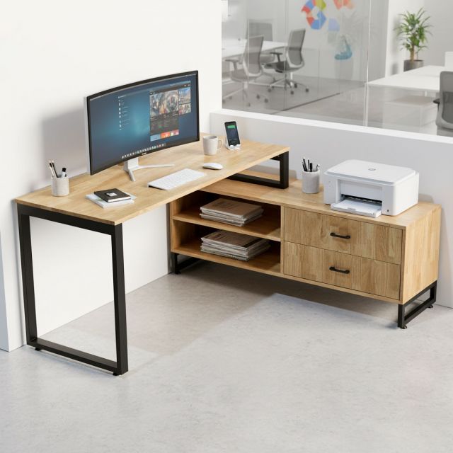 Bàn giám đốc chân bàn gác tủ gỗ cao su chân sắt BGD68063 Bàn giám đốc chân bàn gác tủ gỗ cao su chân sắt BGD68063