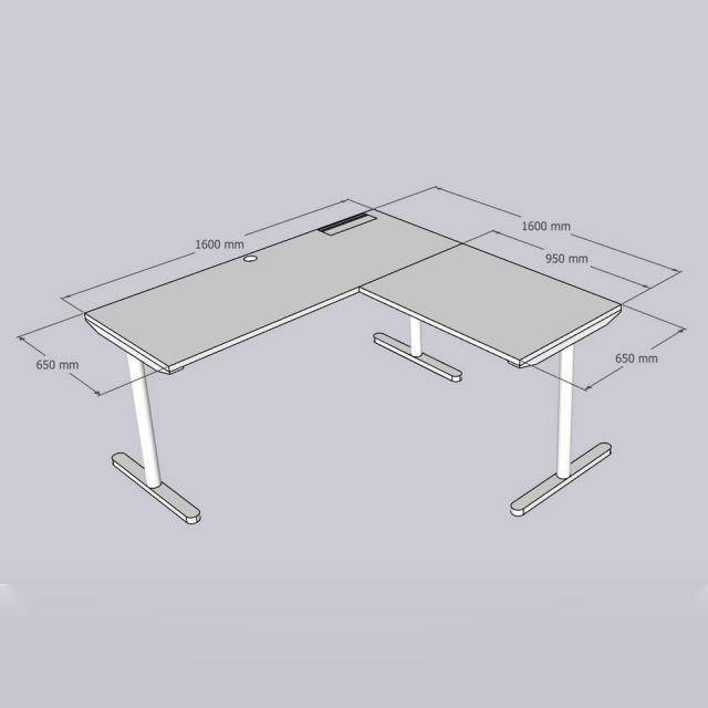Bàn góc L có hộp điện 160x160cm gỗ tràm hệ TIO HBTO045