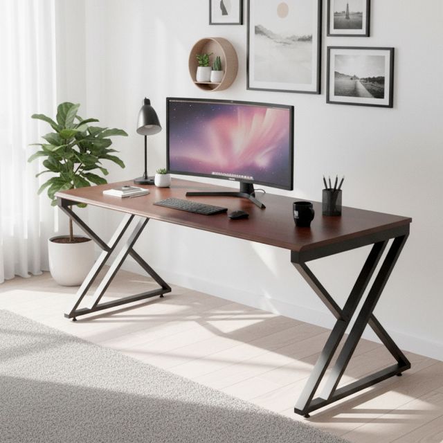 Bàn làm việc 180x80cm gỗ tràm chân chữ X GD68112