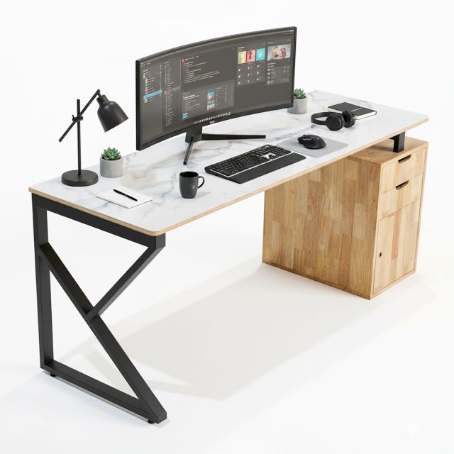 Bàn làm việc gác tủ 180x60cm plywood tủ gỗ cao su HBKC057 Bàn làm việc gác tủ 180x60cm plywood tủ gỗ cao su HBKC057