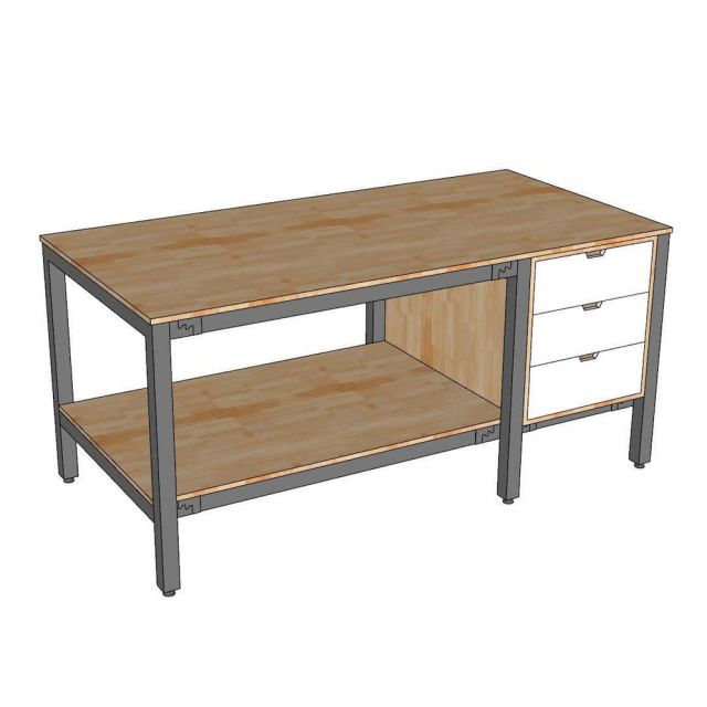 Bàn cắt vải có ngăn tủ 180x90cm gỗ cao su WSTB003