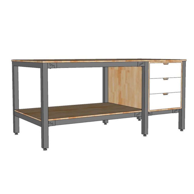 Bàn cắt vải có ngăn tủ 180x90cm gỗ cao su WSTB003