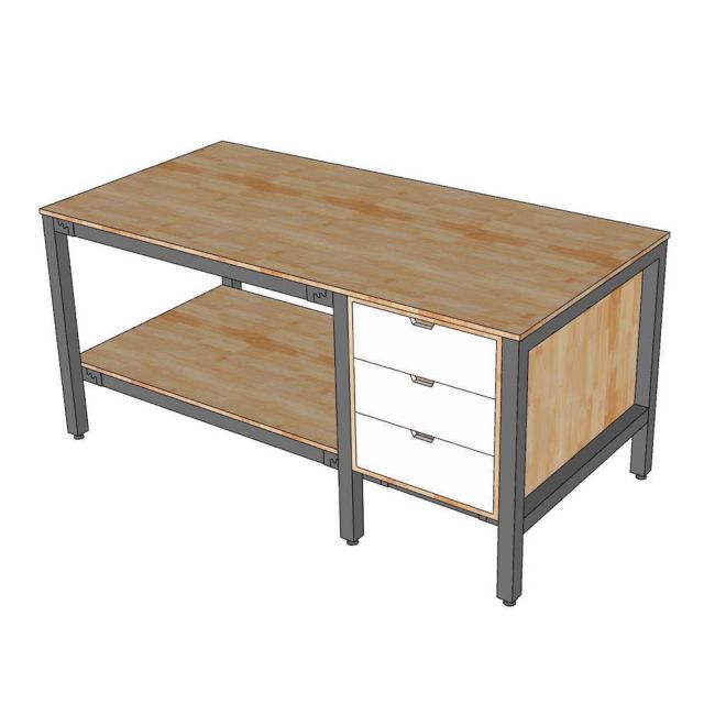 Bàn cắt vải có ngăn tủ 180x90cm gỗ cao su WSTB003