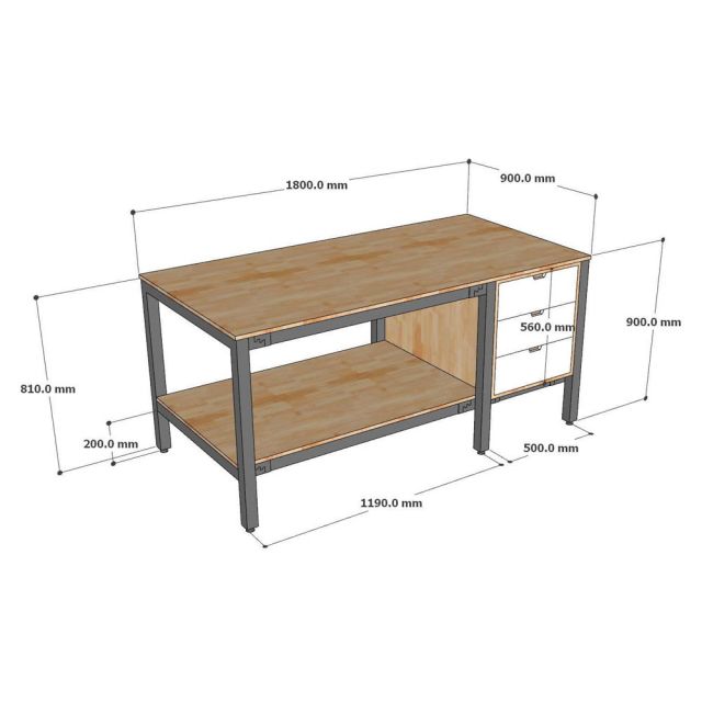 Bàn cắt vải có ngăn tủ 180x90cm gỗ cao su WSTB003