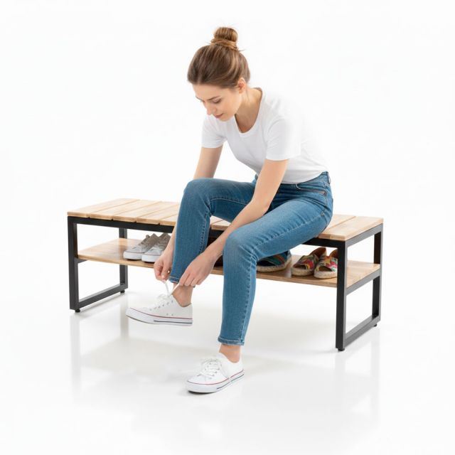 Ghế băng ngồi thay giày 120x40x45cm gỗ cao su GBD061