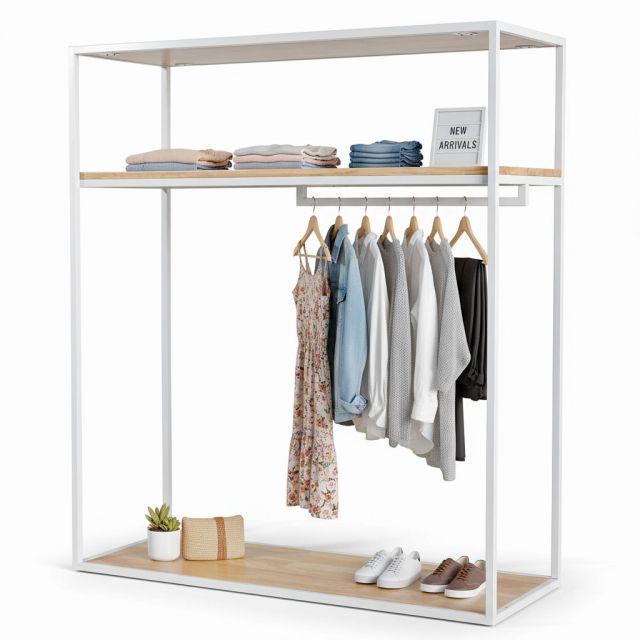 Giá treo đồ trưng bày shop 120x45x130cm gỗ cao su GQA68041