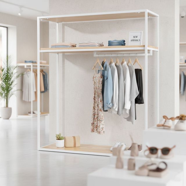 Giá treo đồ trưng bày shop 120x45x130cm gỗ cao su GQA68041