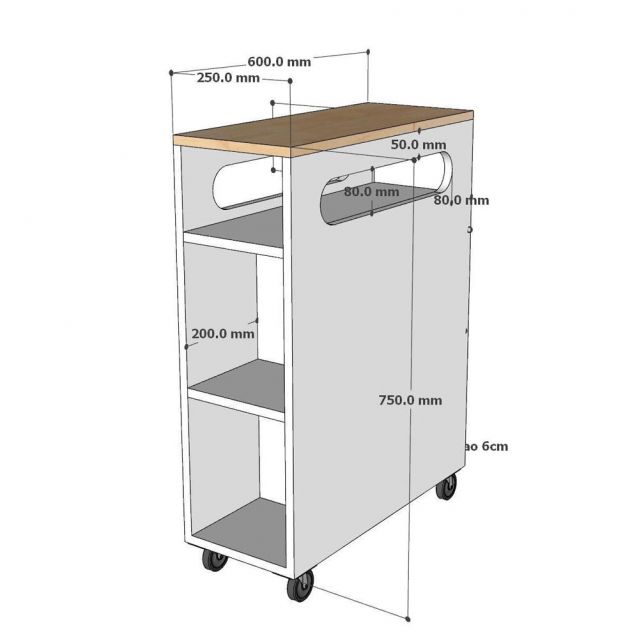Tủ di động TINY 20x60x81cm gỗ cao su TDDT001