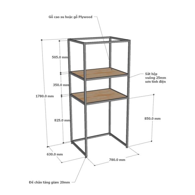 Kệ máy giặt 3 tầng 78x63x178cm gỗ cao su KMG68028