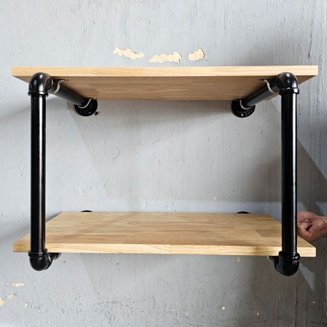 Kệ ống nước treo tường 2 tầng 80x30x40 gỗ cao su PPF023