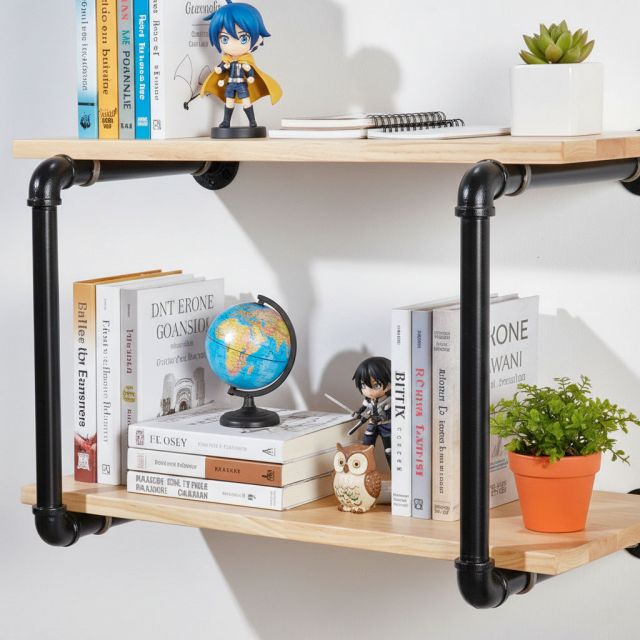 Kệ ống nước treo tường 2 tầng 80x30x40 gỗ cao su PPF023