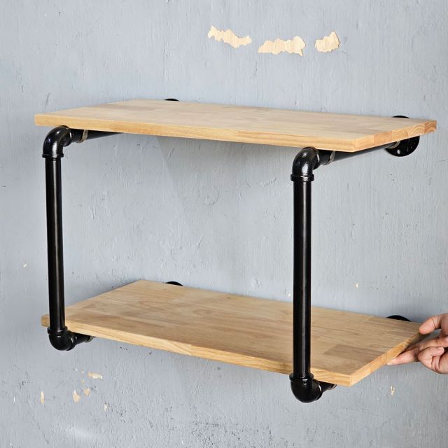 Kệ ống nước treo tường 2 tầng 80x30x40 gỗ cao su PPF023