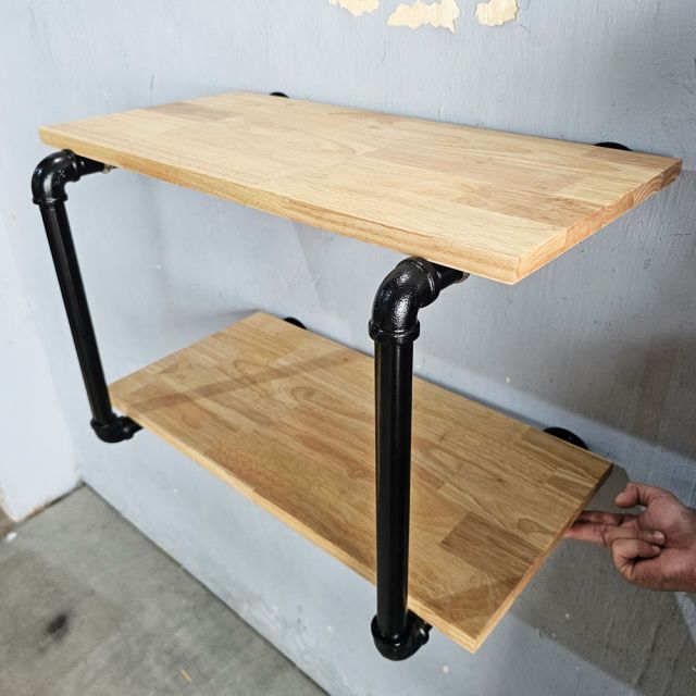 Kệ ống nước treo tường 2 tầng 80x30x40 gỗ cao su PPF023