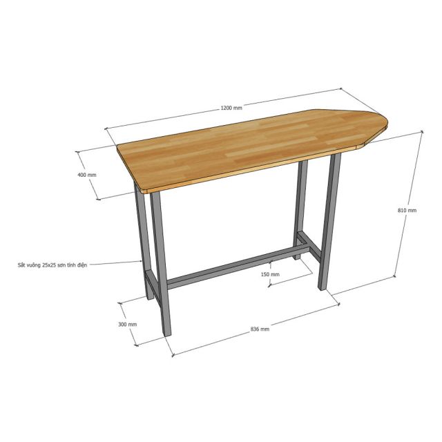 Bàn để ủi quần áo 120x40x81cm gỗ cao su BAUI001