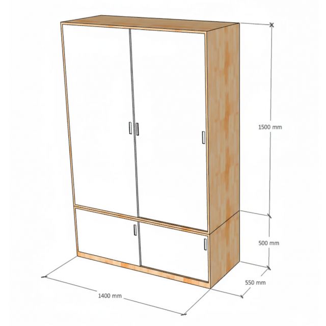 Tủ quần áo 2 cánh cửa trượt 140x55x200cm gỗ cao su TQA68076