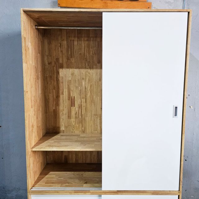Tủ quần áo 2 cánh cửa trượt 140x55x200cm gỗ cao su TQA68076