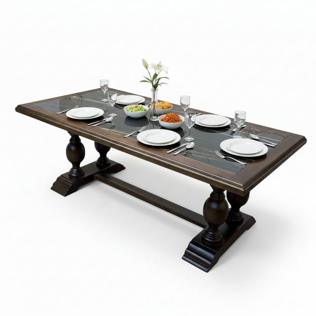 Bàn ăn Maison 220x100x75cm mặt đá ceramic chân gỗ tần bì BA68280