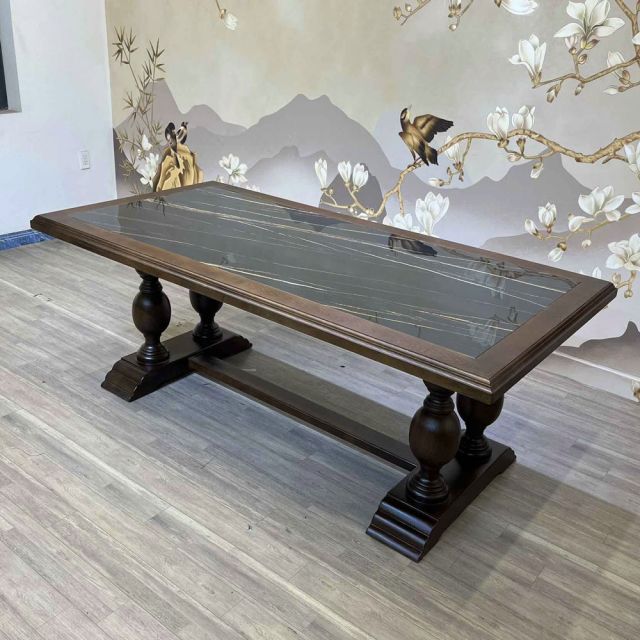 Bàn ăn Maison 220x100x75cm mặt đá ceramic chân gỗ tần bì BA68280