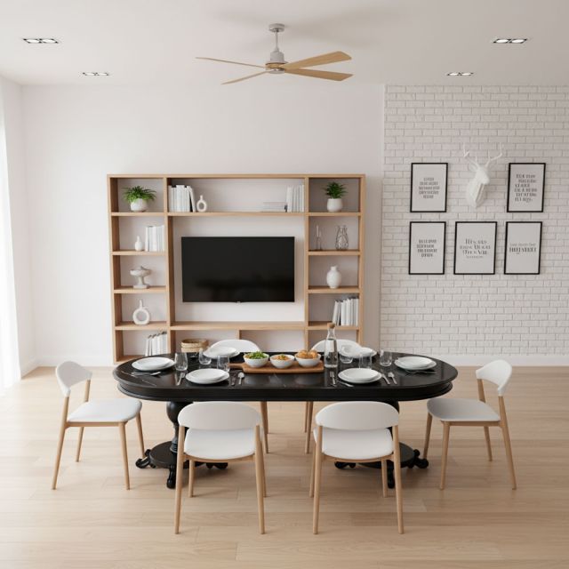 Bàn ăn hình oval 245x95x75cm Noir mặt đá ceramic vân mây chân gỗ BA68279