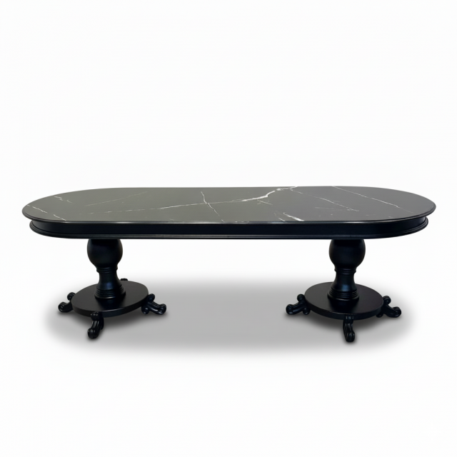 Bàn ăn hình oval 245x95x75cm Noir mặt đá ceramic vân mây chân gỗ BA68279