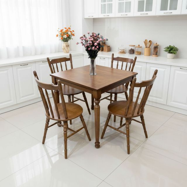 Bàn ăn Louis vuông 80x80cm gỗ cao su BA68281