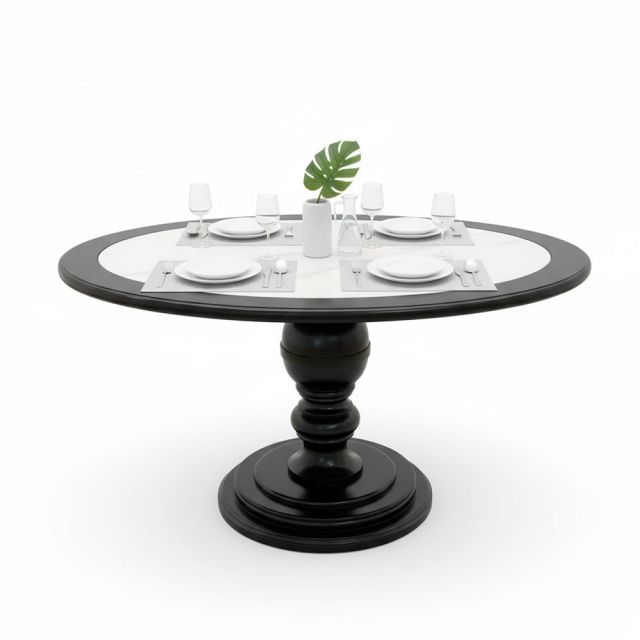 Bàn tròn Imperial đường kính 1m2 mặt đá ceramic cao cấp chân gỗ BA68275