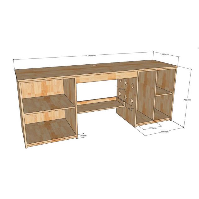 Bàn làm việc 2 ngăn tủ 200x55x78cm gỗ cao su BD68147