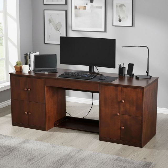 Bàn làm việc 2 ngăn tủ 200x55x78cm gỗ cao su BD68147