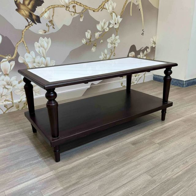 Bàn sofa chữ nhật 120x60cm mặt đá ceramic chân tiện gỗ tần bì TT68344